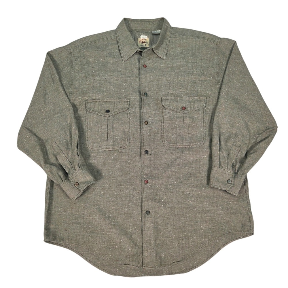 Vintage Barry Bricken Button Down Shirt Womens L Green‎ Herringbone  Wool Blend